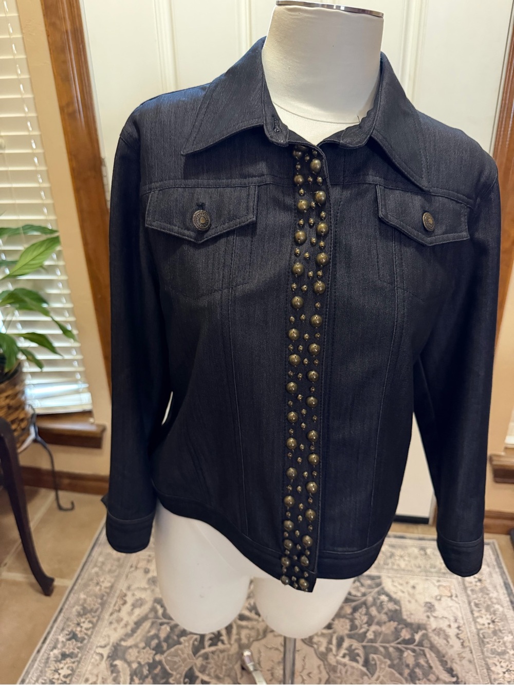 Ruby Rd. Blue Jean Jacket with Gold Stud Trim